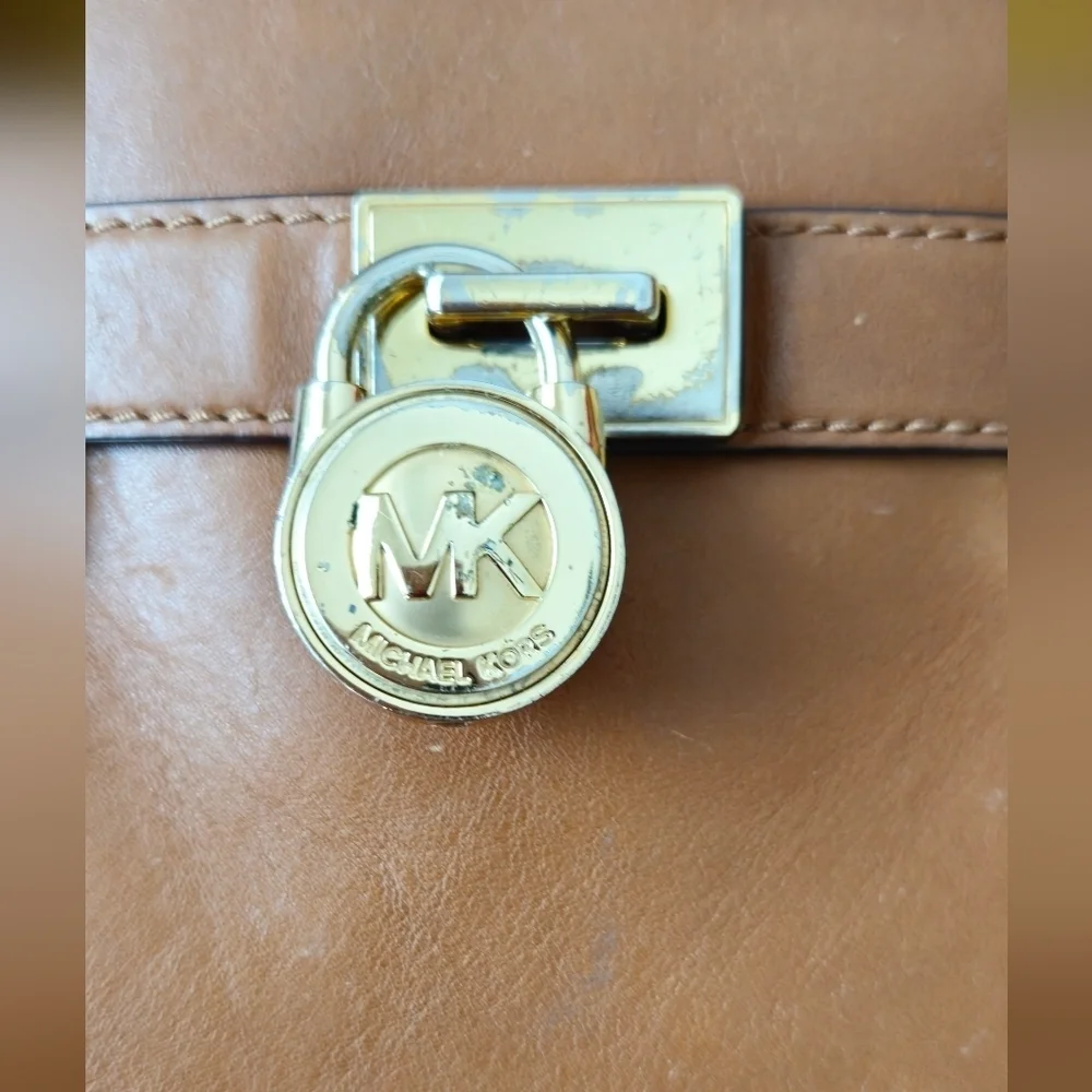 Michael Kors Hamilton Brown Leather Satchel with Gold Accents